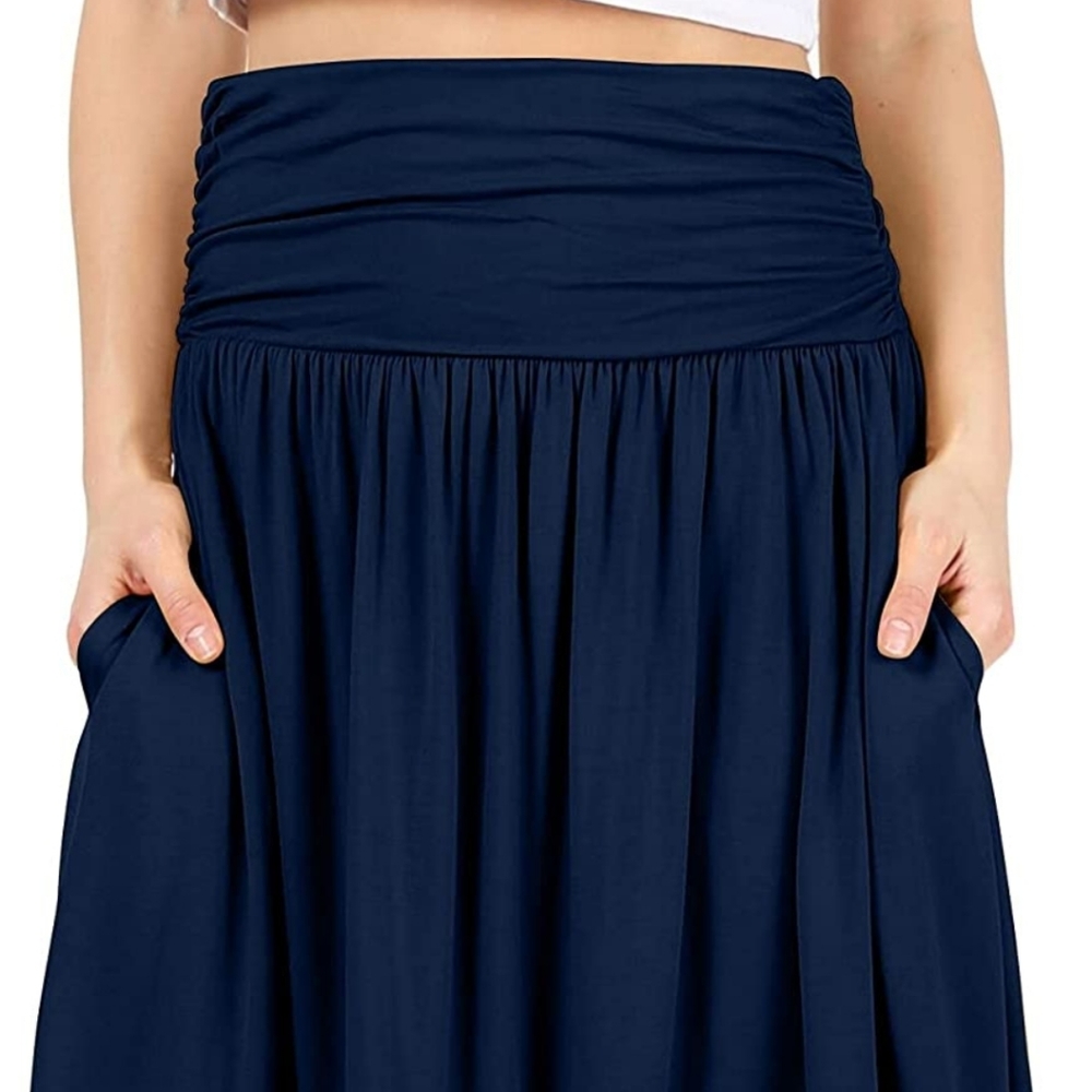 Simlu women's plus size skirt with pockets below  knee length ruched flowy.